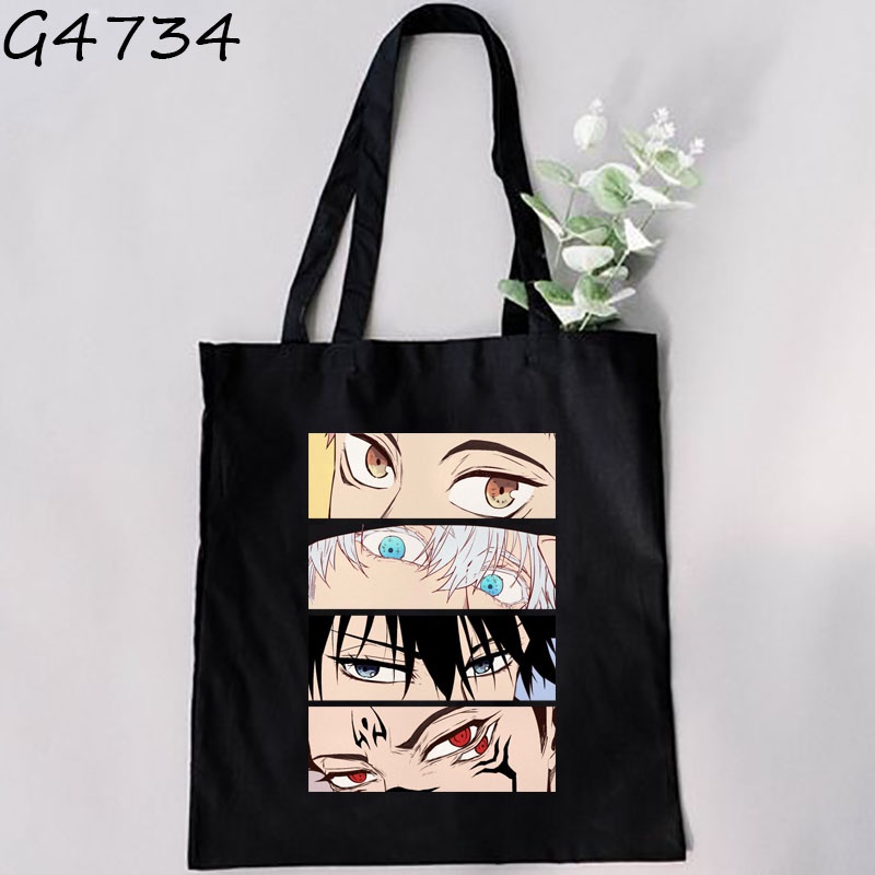 Jujutsu kaisen Túi vải Màu Đen Họa Tiết anime Thời Trang harajuku Cho Nữ