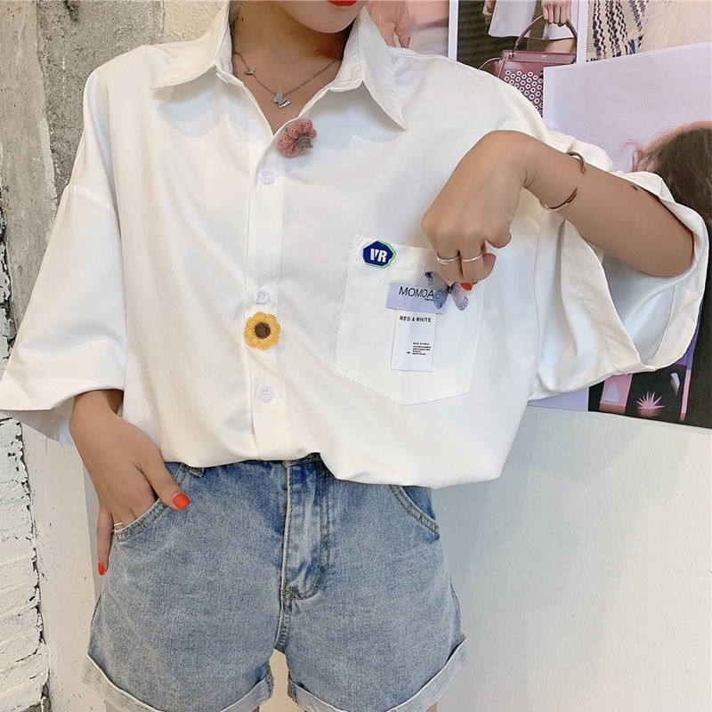 Áo Sơ Mi Tay Ngắn Dáng Rộng Phong Cách Hong Kong Thời Trang Mùa Hè Cho Nữ