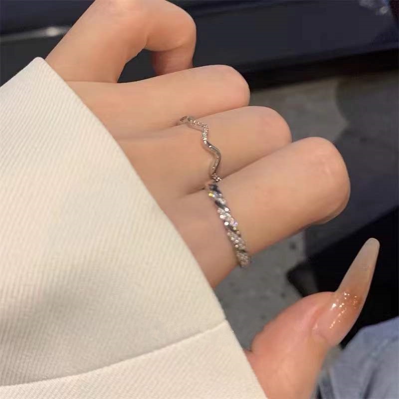Set 2 nhẫn hợp kim đính đá thời trang cho nữ