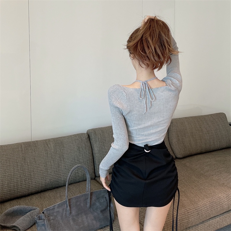 DUNEA Áo len tay dài trễ vai thời trang gợi cảm cho nữ