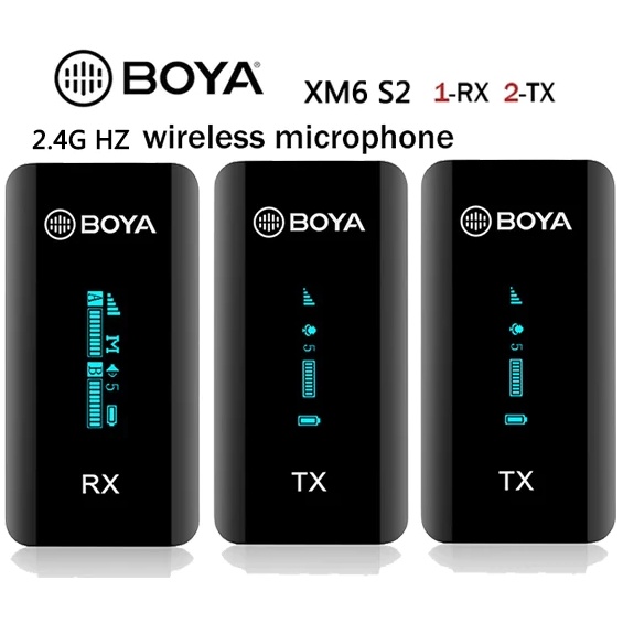 Micro không dây BOYA XM6 S2 cổng 3.5mm (2TX + 1RX) dùng cho điện thoại, máy ảnh