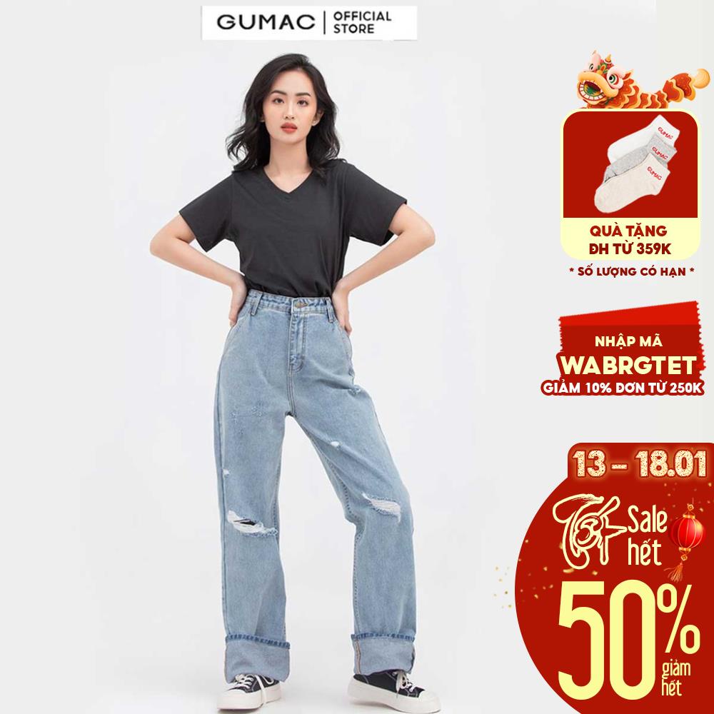 [Mã WABRGUM giảm 10% tối đa 30K đơn 99K] Quần jeans nữ rách gối GUMAC phong cách hàn quốc trẻ trung QJB865