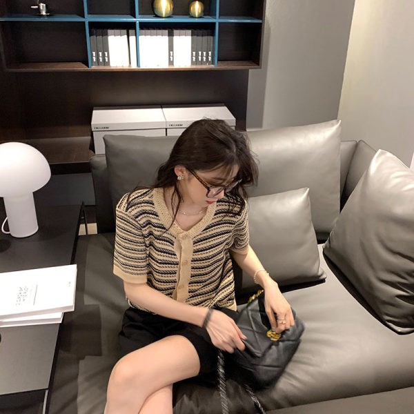 Xiaozhainv  Áo Sơ Mi Tay Ngắn Họa Tiết Sọc Caro Thời Trang Mùa Hè Cho Nữ