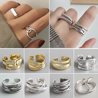 Nhẫn mạ bạc 925 thiết kế hình học độc đáo cho cặp đôi