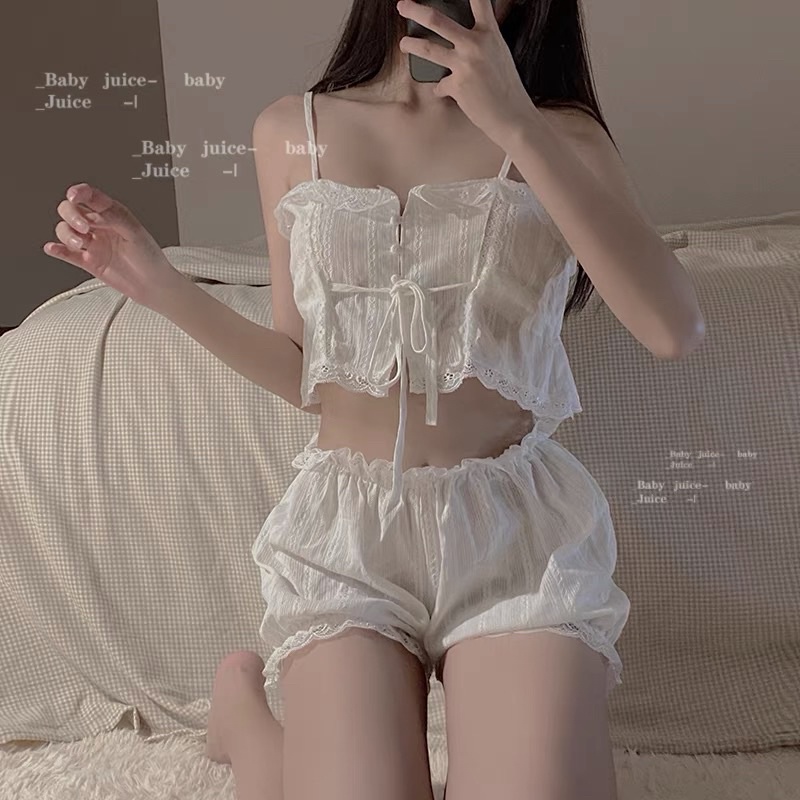 Bộ ngủ phong cách retro sexy hàng QC xinh xắn