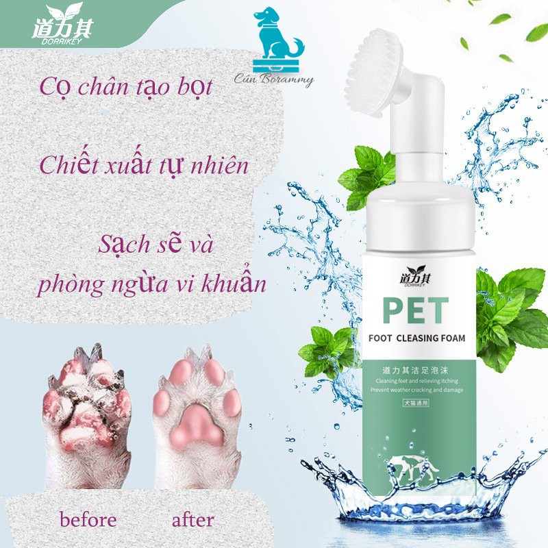 Dụng cụ làm sạch bàn chân cho thú cưng - bọt rửa chân cho chó mèo 150ml