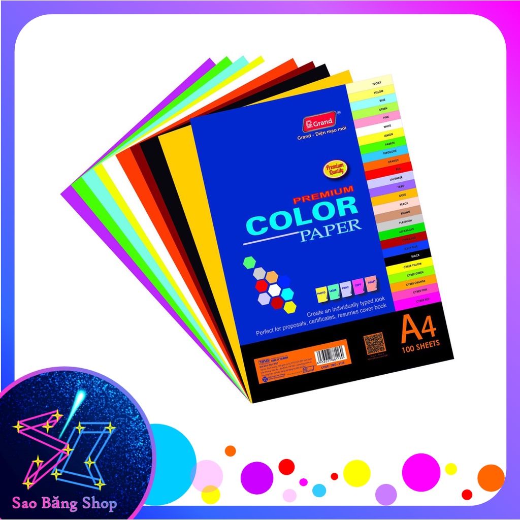 Giấy bìa Pgrand nhiều màu A4 làm thiệp, scrapbook loại xịn đẹp