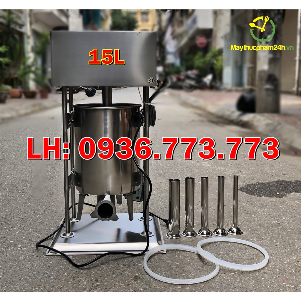 Máy nhồi xúc xích loại lớn 15L, mỗi mẻ máy đùn tối đa 14L (10-13kg thịt) máy cho năng suất 100-130kg nguyên liệu