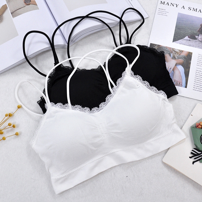 New lace sling seamless tube top wrap chest all-match girl bra without steel ring cross beautiful back sports bra bra