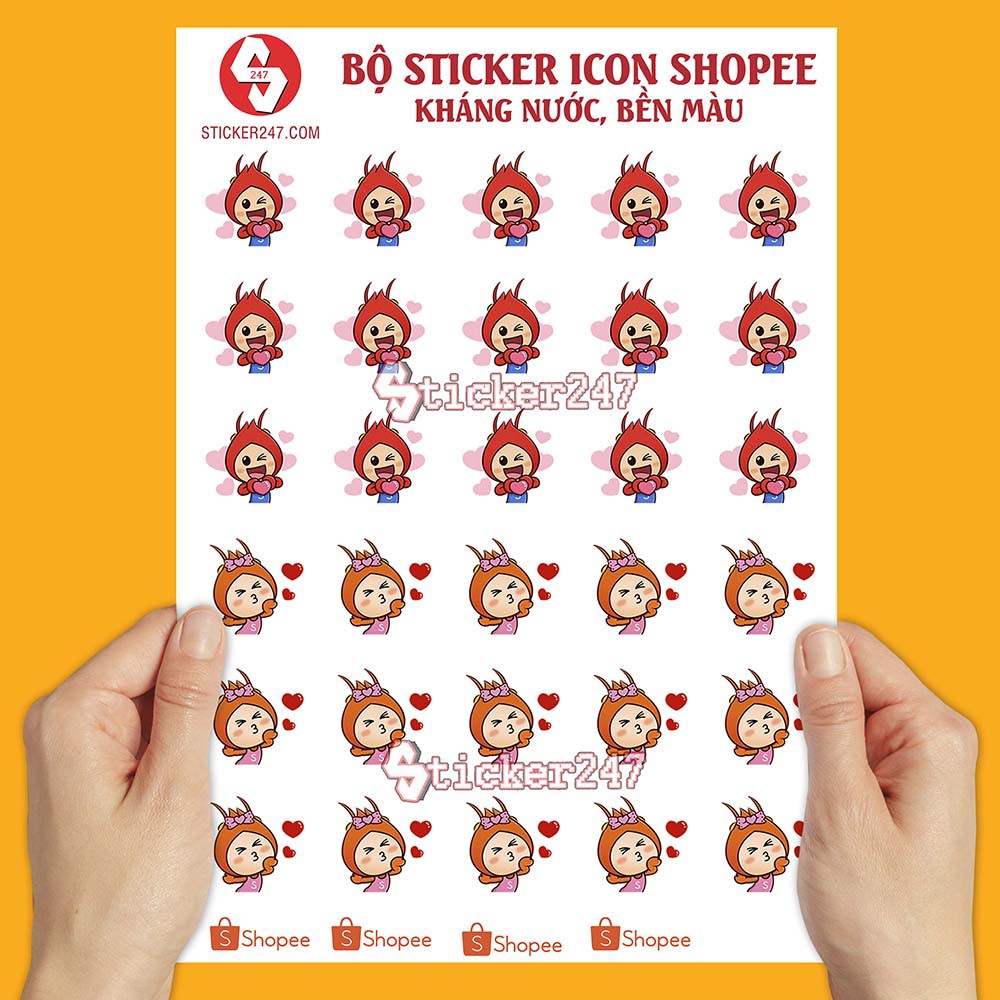 Bộ Sticker dán icon Shopee con cua siêu cool kháng nước, bền màu