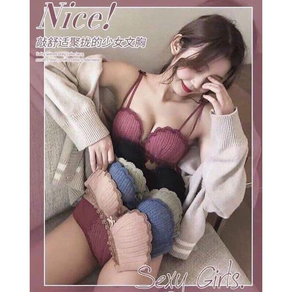 Bộ Đồ Lót Siêu Nâng Ngực, Không Gọng Phối Ren Sexy Quyến Rũ - BỘ LEN TĂM