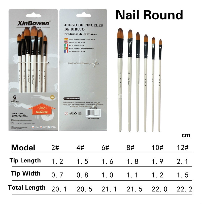 6 pcs Watercolor Gouache Paint Brushes Nylon Hair Wool for Student Painting