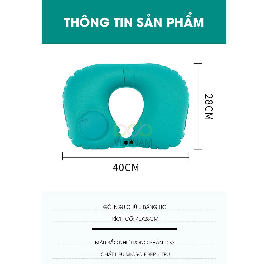 Gối Ngủ Chữ U Văn Phòng Du Lịch Bằng Hơi Có Dụng Cụ Bơm Ấn Tự Động Tiện Lợi Có Thể Xếp Gọn Kích cỡ 46x29cm