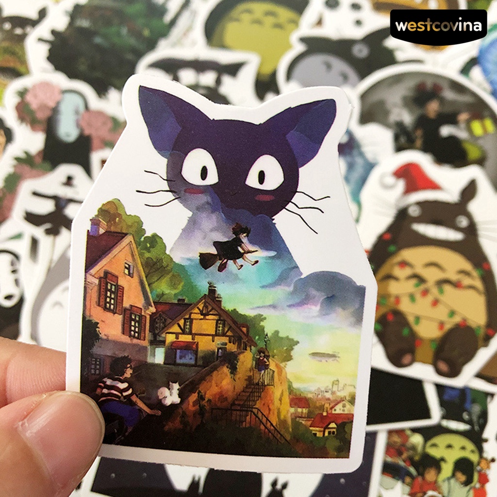 Set 50 sticker dán hình hoạt hình Hayao Miyazaki trang trí hành lý/sổ tay chống thấm nước DIY dễ thương