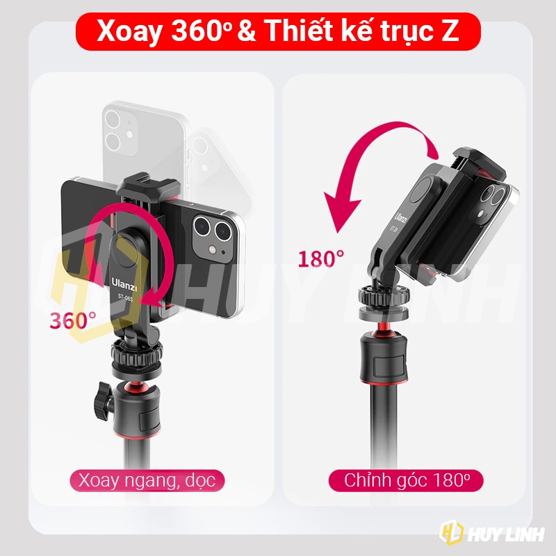 Kẹp điện thoại xoay 360 độ Ulanzi ST06S - Hỗ trợ trợ 2 ngàm mở rộng