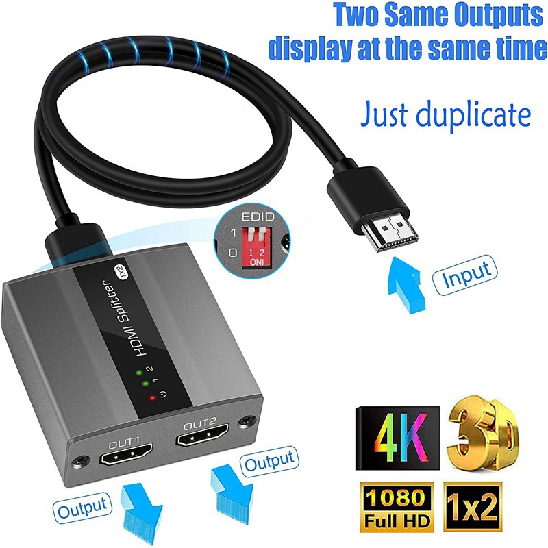 Splitter 1 in 2 Out Support EDID Function HDMI Switch