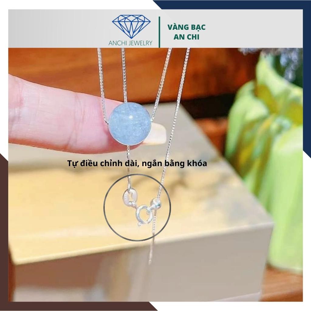 Dây chuyền bạc xuyên tâm xỏ hạt trai 8mm màu trắng ánh hồng, size 0,6mm và 1mm, Anchi jewelry