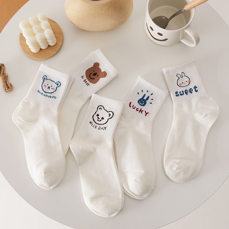Tất cotton cổ cao in hình thú - 29feb.closet - T02