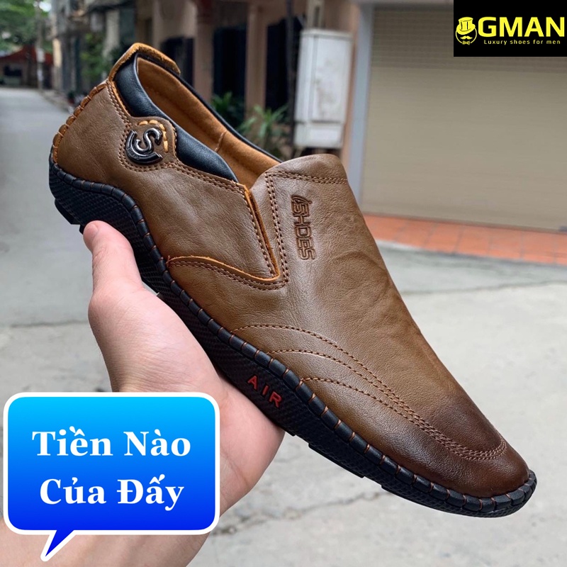 Giày lười nam da bò mềm mại đế cao su êm chân khâu chỉ bảo hành 1 năm TK0105