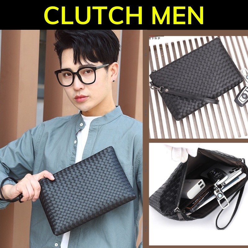 Ví cầm tay Nam 2021 -BH 24 tháng- ví da nam đan tay thủ công- clutch nam màu đen