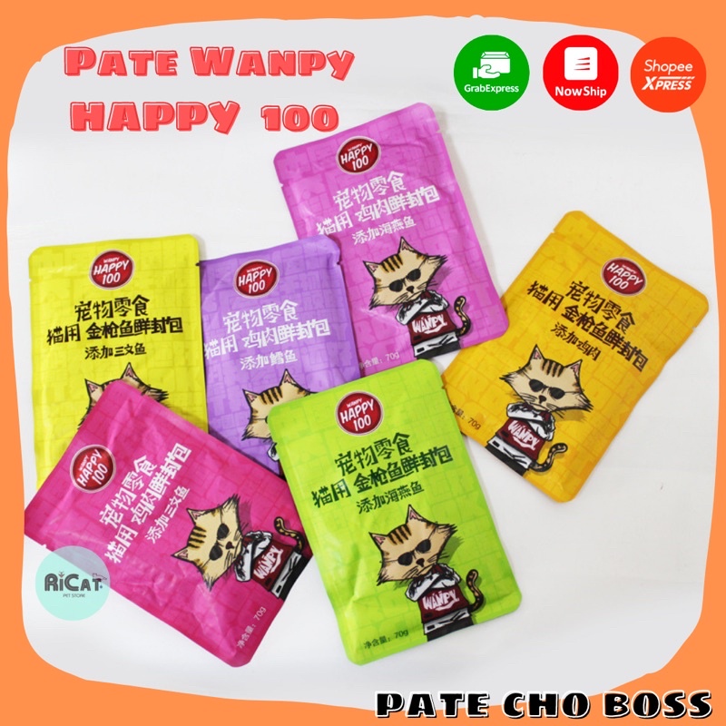 Pate WANPY HAPPY 100 Cho MÈO Gói 70g Đủ Vị Hấp Dẫn
