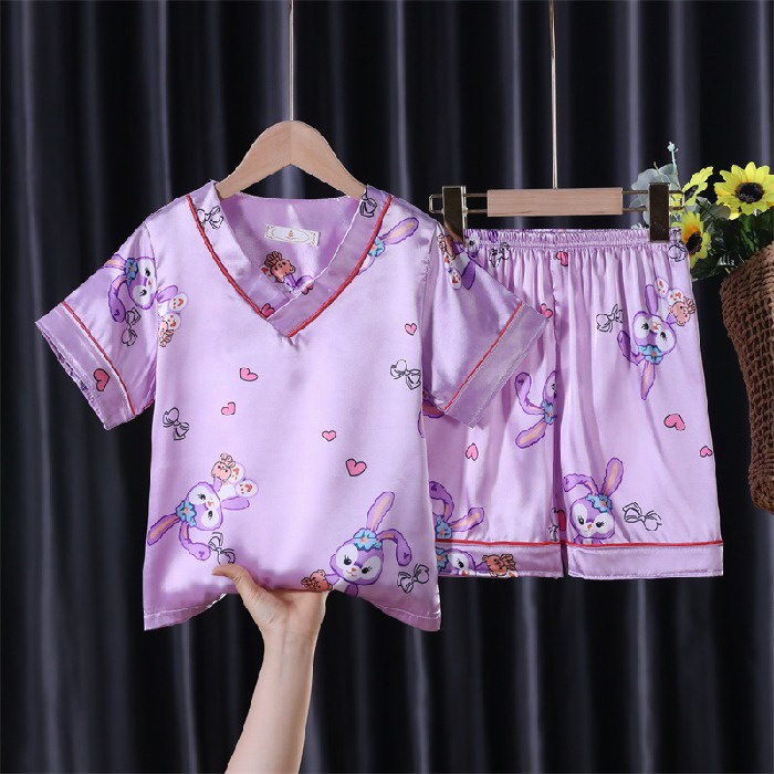 Bộ Đồ Ngủ Tay Ngắn Chất Lụa In Họa Tiết Hoạt Hình Phong Cách Hàn Quốc Thời Trang Cho Bé Trai Và Gái