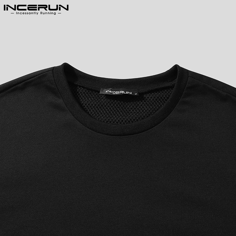 Áo thun INCERUN dáng rộng tay ngắn phối cắt rỗng nam tính