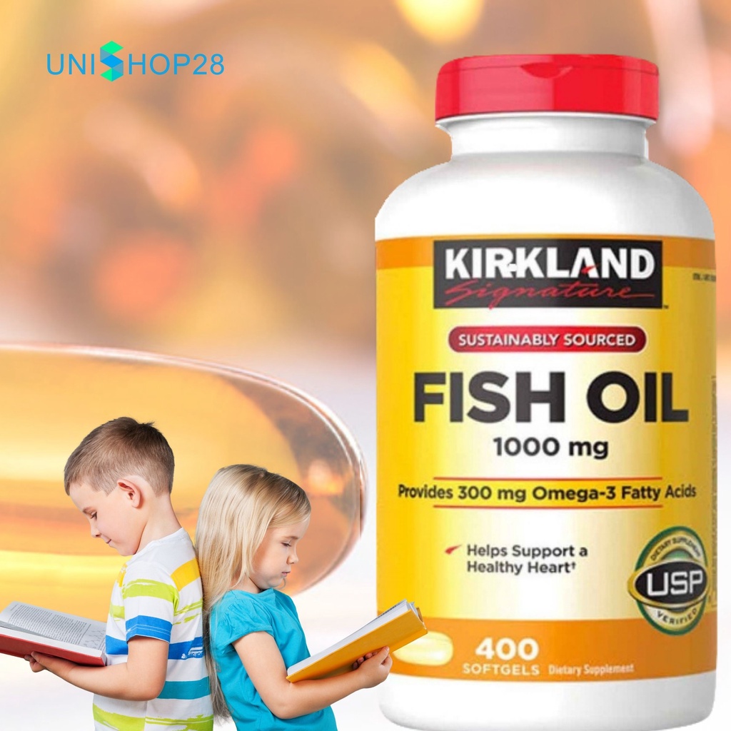Viên uống dầu cá Kirkland Signature Fish Oil 1000mg, bổ sung Omega-3, DHA và EPA  Ổn định huyết áp, hỗ trợ tim
