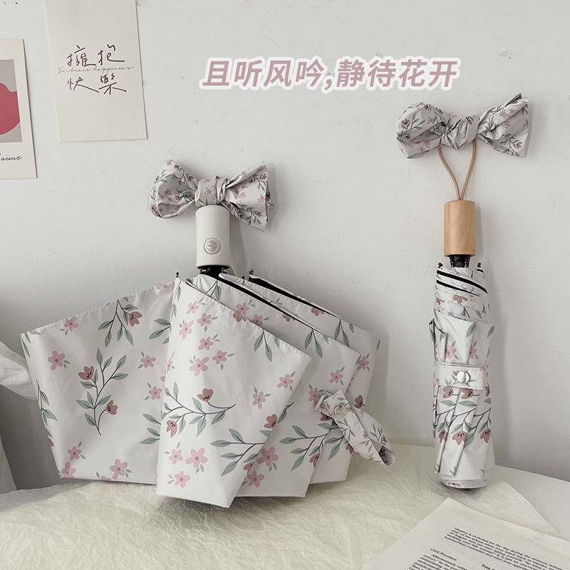 Dù Che Nắng Chống Tia Cực Tím Gấp Gọn Tự Động Họa Tiết Hoa Xinh Xắn