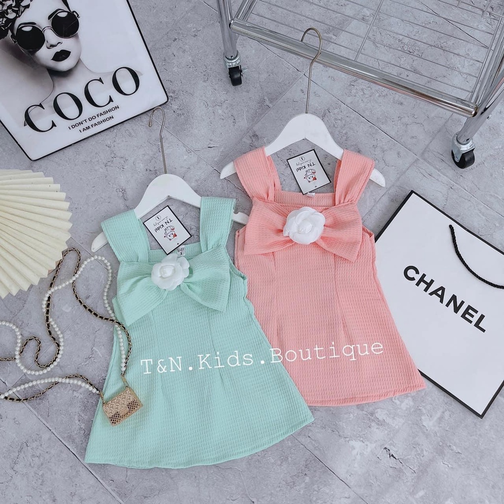Váy 2 dây bé gái đính hoa trước ngực siêu xinh