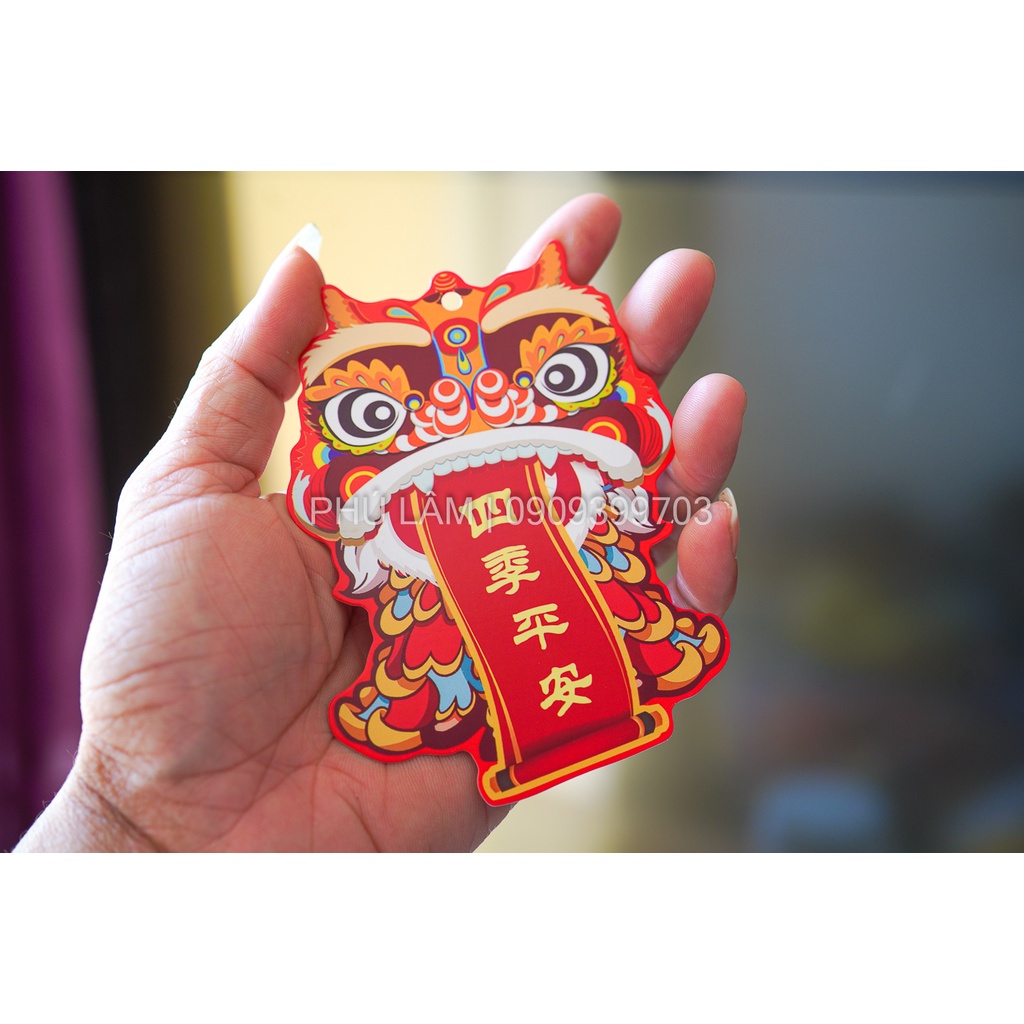 SET 10 HÌNH LÂN 2 MẶT TRANG TRÍ TẾT TREO CÂY MAI, Đào Đông, con lân may mắn