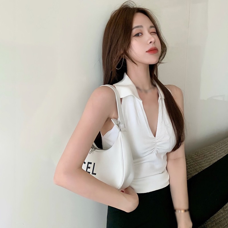 Áo Croptop Dệt Kim Cổ Chữ V Xếp Ly Quyến Rũ Thời Trang Cho Nữ