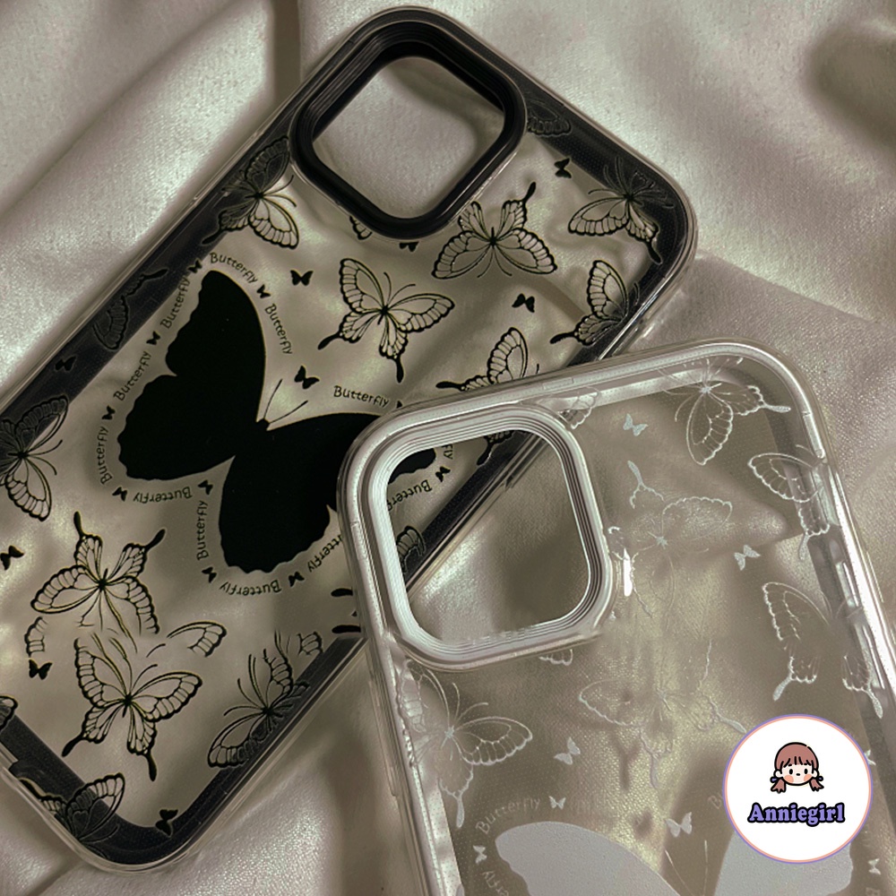 Ốp điện thoại tpu mềm trong suốt họa tiết hình bướm viền đen 3 trong 1 dành cho IPhone 14 13 12 11 Pro Max XR 7 Plus