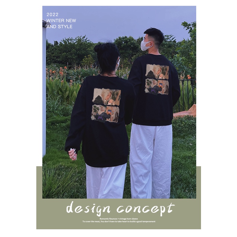 Áo sweater Cổ Tròn In Họa Tiết Phong Cách retro Mỹ