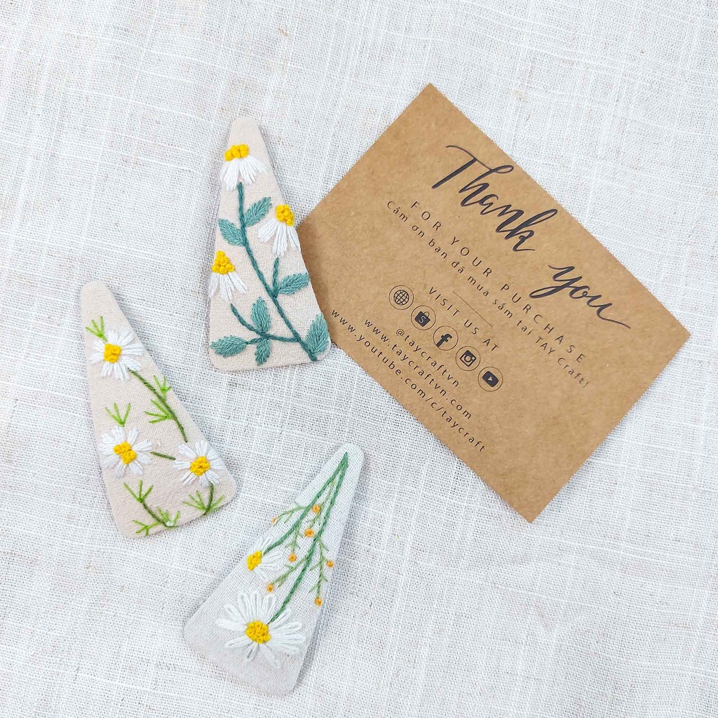 Kẹp tóc thêu tay theo set, Set kẹp tóc linen handmade nhiều mẫu