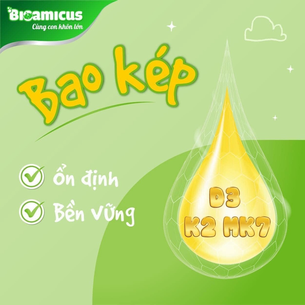 Vitamin D3K2 MK7 BioAmicus Bao Kép 10ml, giúp tăng cường hấp thu canxi cho bé, chống còi xương ,tăng chiều cao_Chính hãn