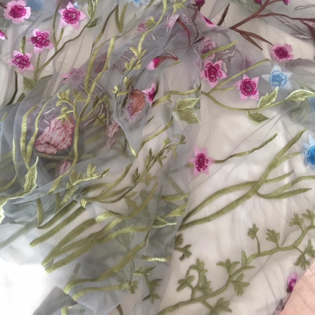 Vải lưới thêu hoa 3d
