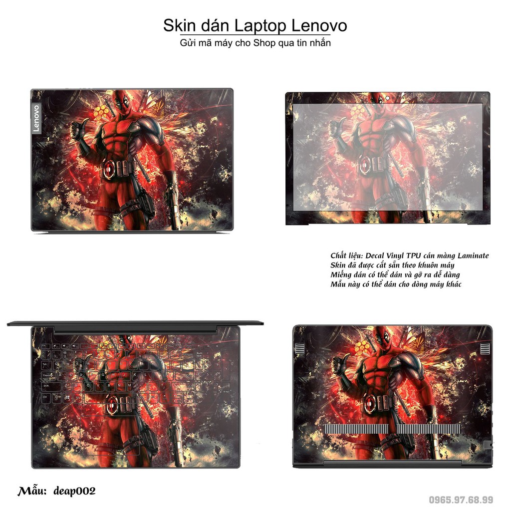 Skin dán Laptop Lenovo in hình Deadpool (inbox mã máy cho Shop)