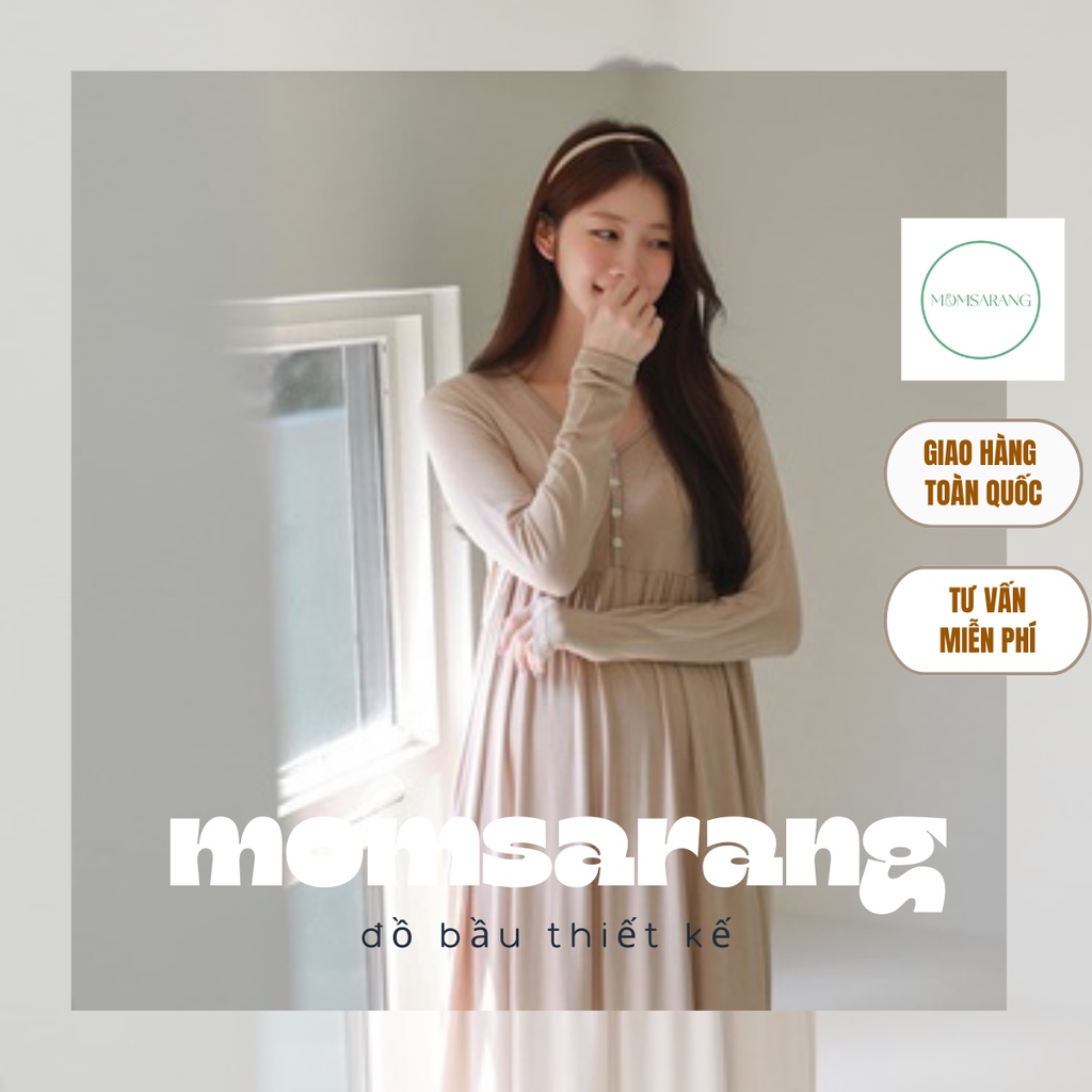 Váy ngủ cotton cổ tim phong cách hàn quốc cho mẹ bầu Momsarang MS904
