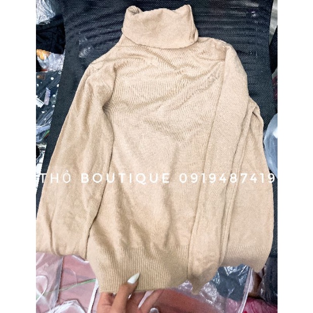 Áo cổ lọ FOREVER21 len thun montoghi dệt kim tay dài bo gấu màu trơn xanh, đen