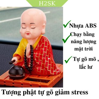 Tượng phật lắc lư tự gõ mõ và lắc đầu ảnh thật, trang trí taplo