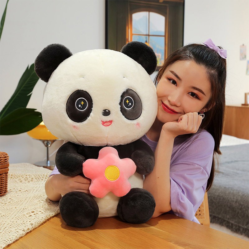 Thú Bông Gấu Trúc Panda Cầm Hoa Lông Xù NHÓC