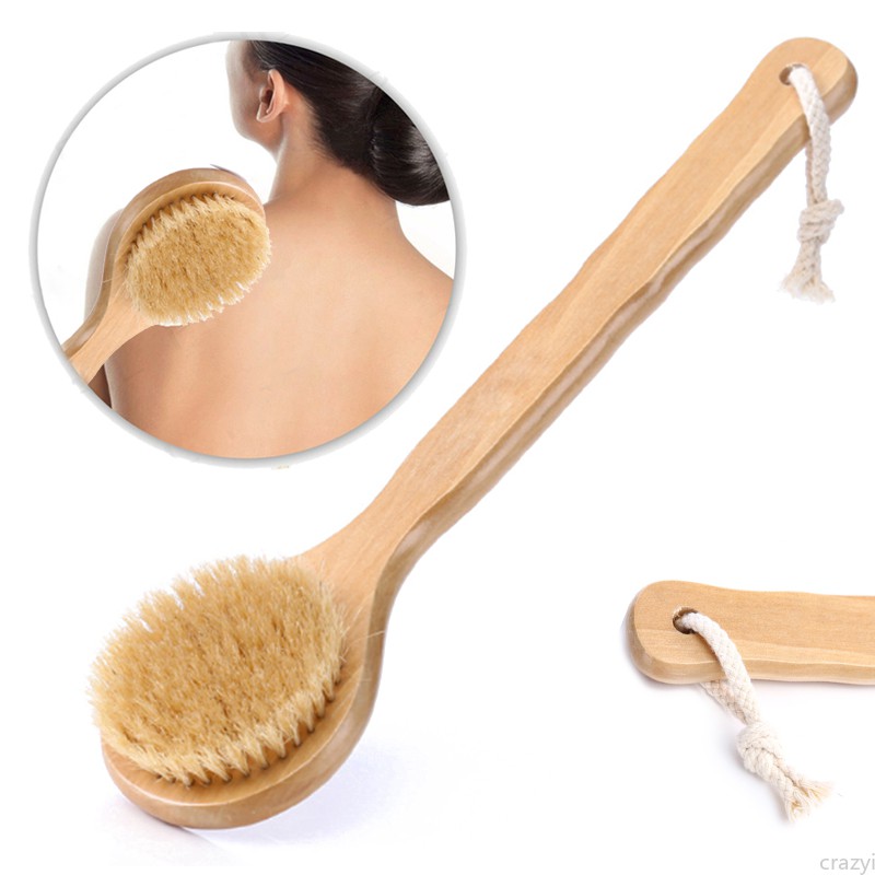 Natural Wooden Bristle Long Handle Bath Back Body Brush Shower Skin Scrub