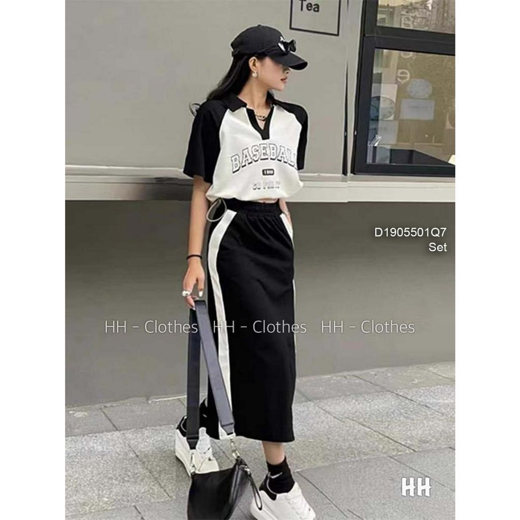 Set áo croptop bẹt vai phối chân váy kaki xếp ly lưng đan dây