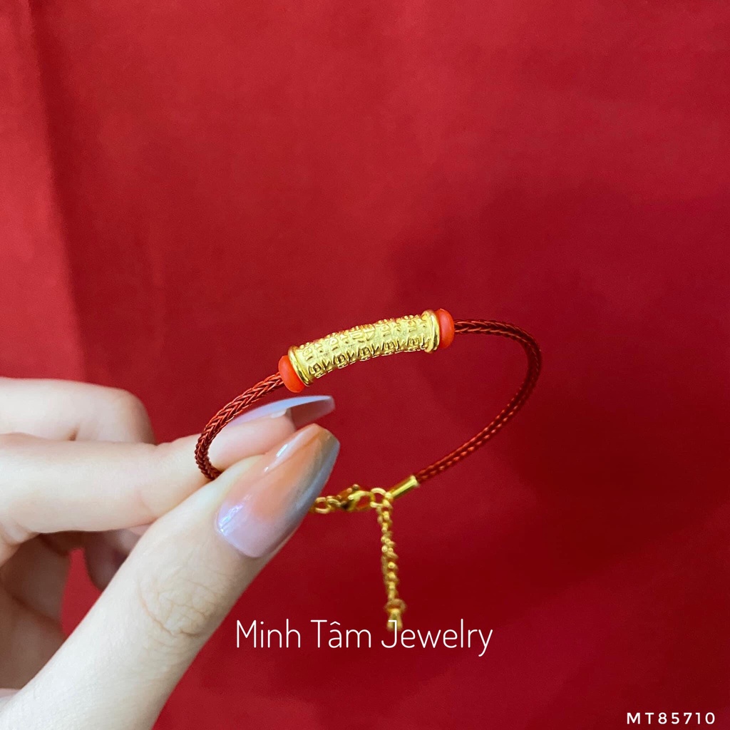 Charm ống khắc chú bình an 24k,Vòng tay dây cước charm ống khắc chú 24k Minh Tâm Jewelry