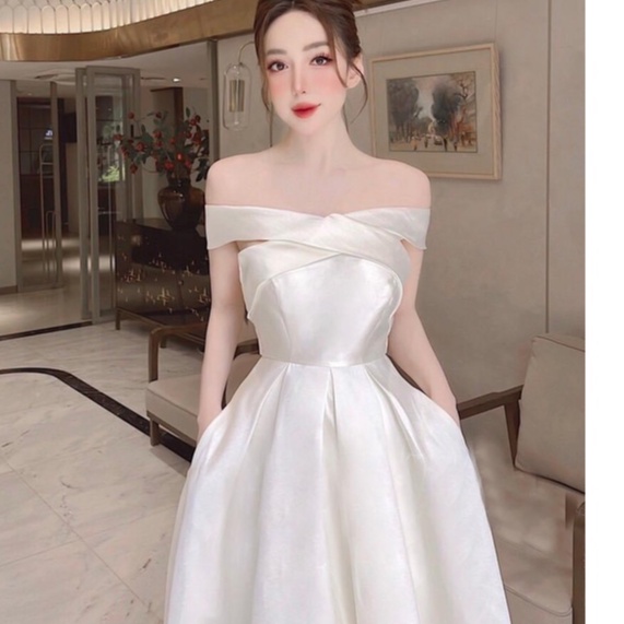 Đầm váy nữ dự tiệc trễ vai dáng xòe sang chảnh cho nữ dạ hội