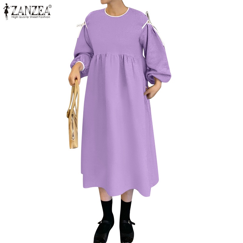 Đầm Zanzea tay dài có túi thời trang vintage cho nữ