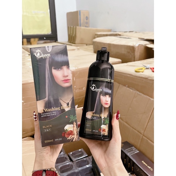 Dầu gội phủ bạc QUEEN HAIR 500ml 3 trong 1 nhuộm tóc đen, tóc nâu từ thảo dược tự nhiên, an toàn cho da đầu