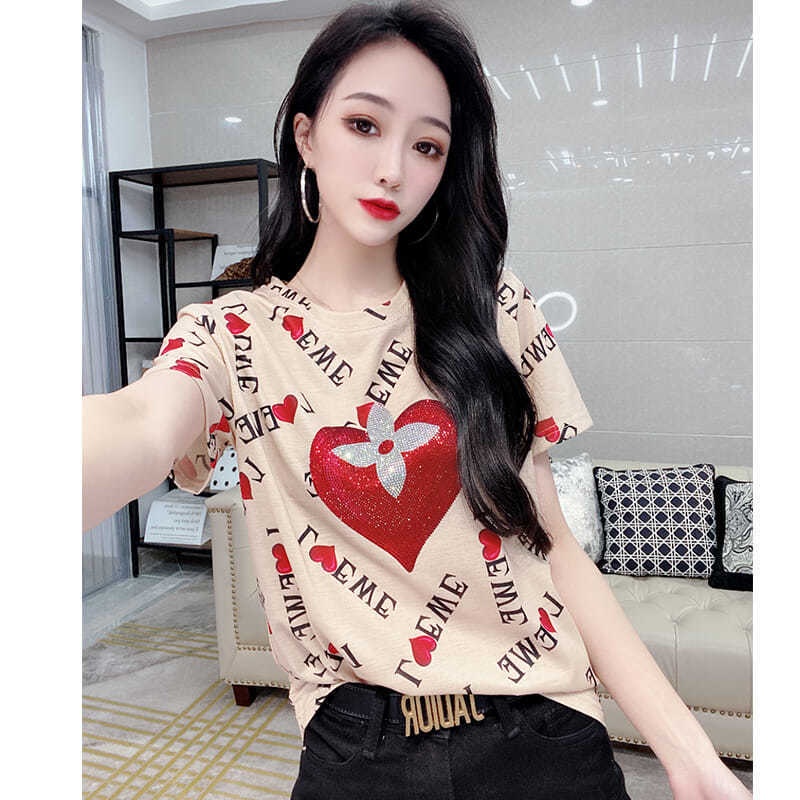 Áo Thun Ngắn Tay Dáng Rộng In Chữ Phong Cách Châu Âu Thời Trang Mùa Hè Cho Nữ