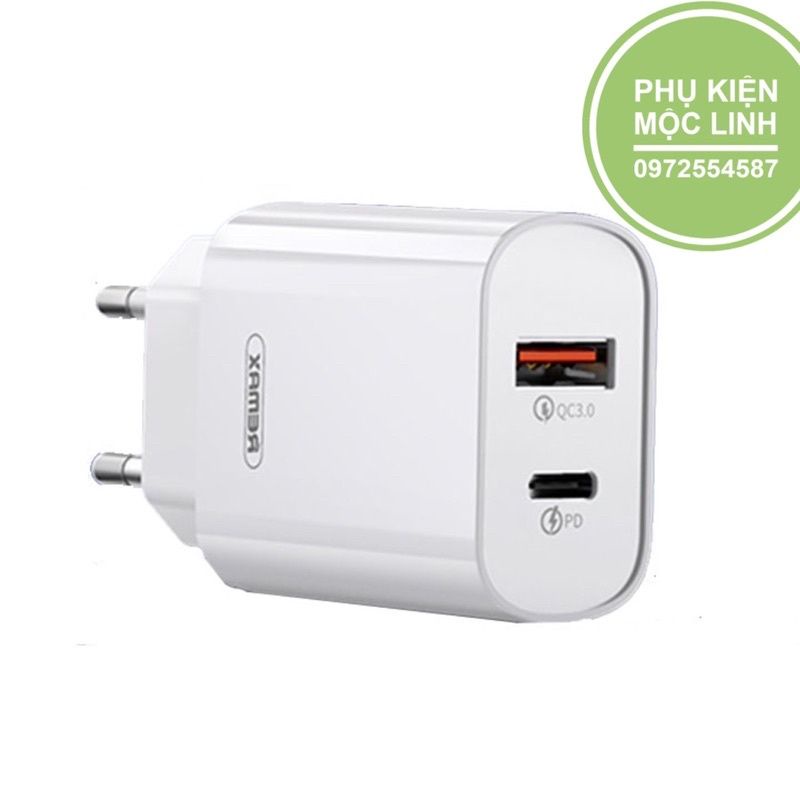 Củ + Cáp sạc nhanh Remax RP-U37 QC3.0+PD 2 cổng sạc: USB và Type C